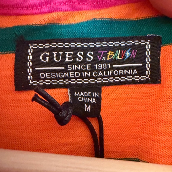 Guess Vibrant Orange Tee with Green Stripes - Picture 3 of 3